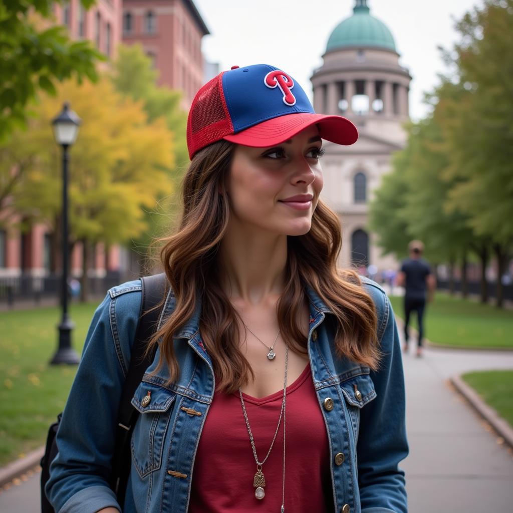 Woman Sporting a Philadelphia Phillies Trucker Hat