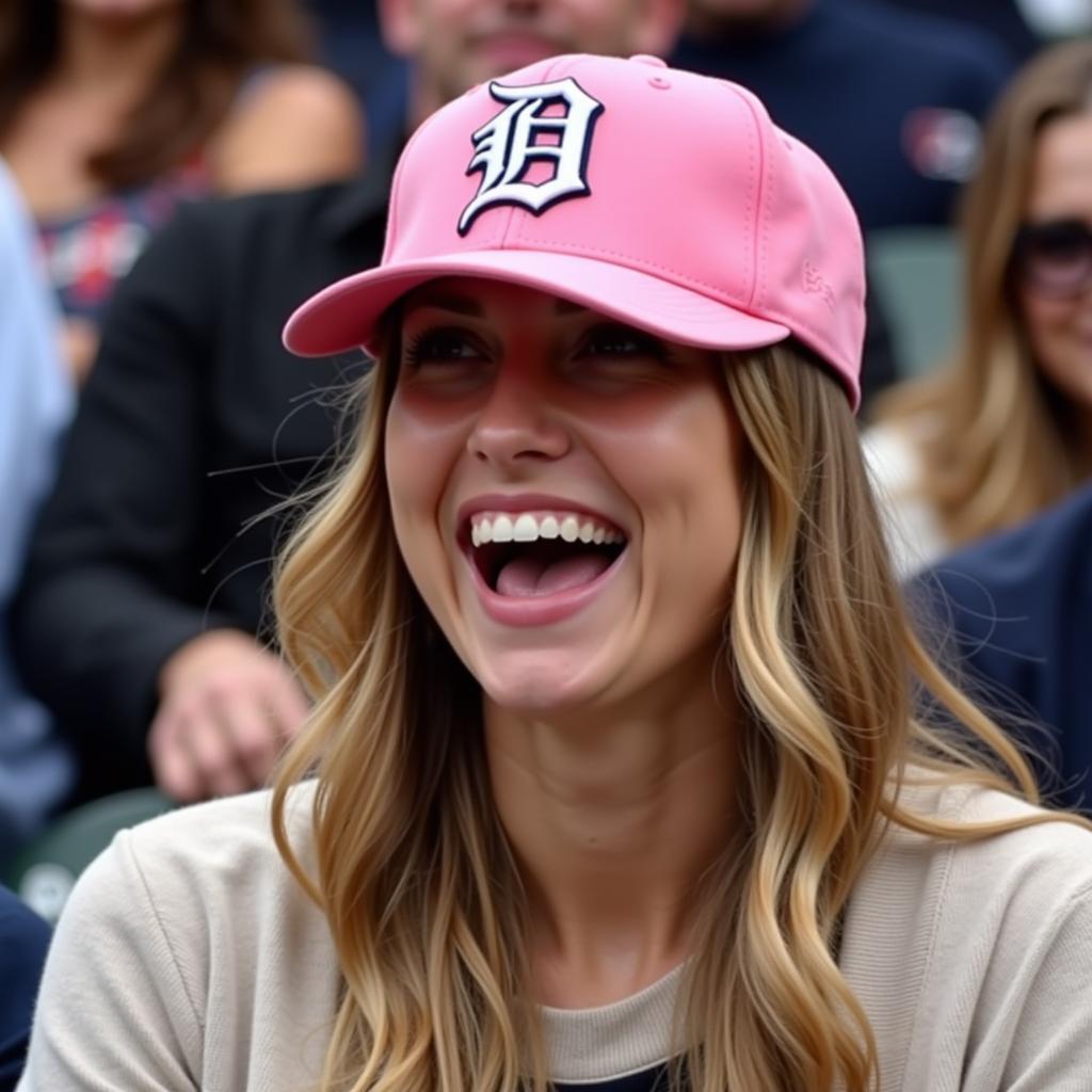 Stylish Fan Wearing Pink Detroit Tigers Hat at a Game