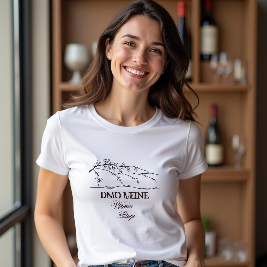 Woman Wearing Wine-Themed T-shirt