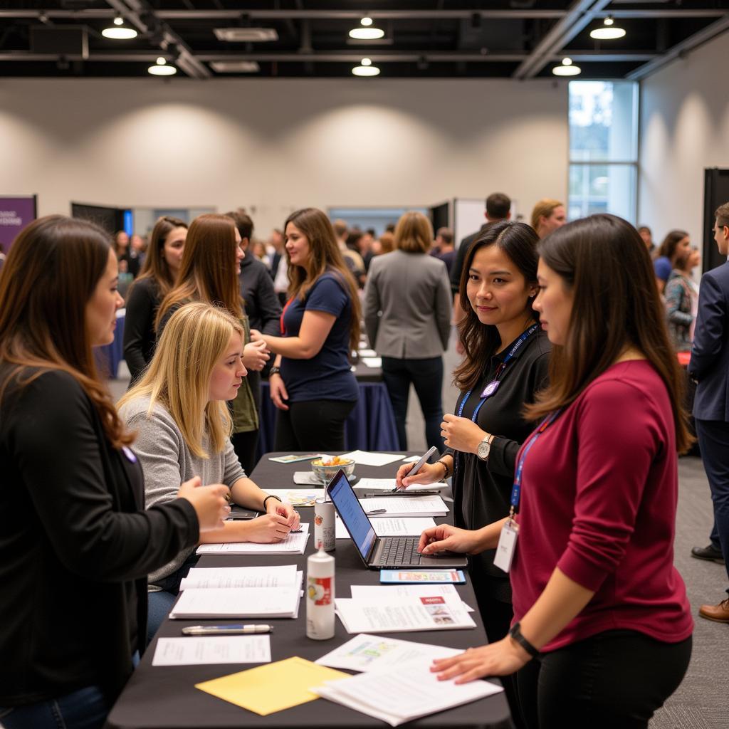 Women exploring career opportunities at the expo