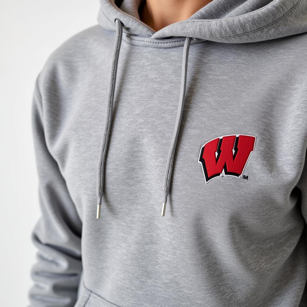 Gray Wisconsin Badgers hoodie with a kangaroo pocket.