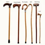 Various styles of wooden canes for walking