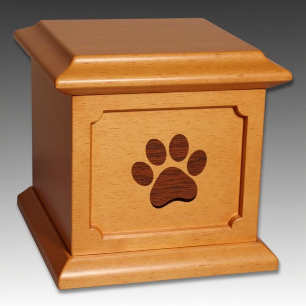 Wooden Dog Urn with Engraved Paw Print