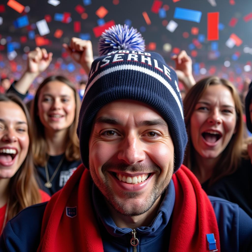 World Series beanie worn by a celebrating fan