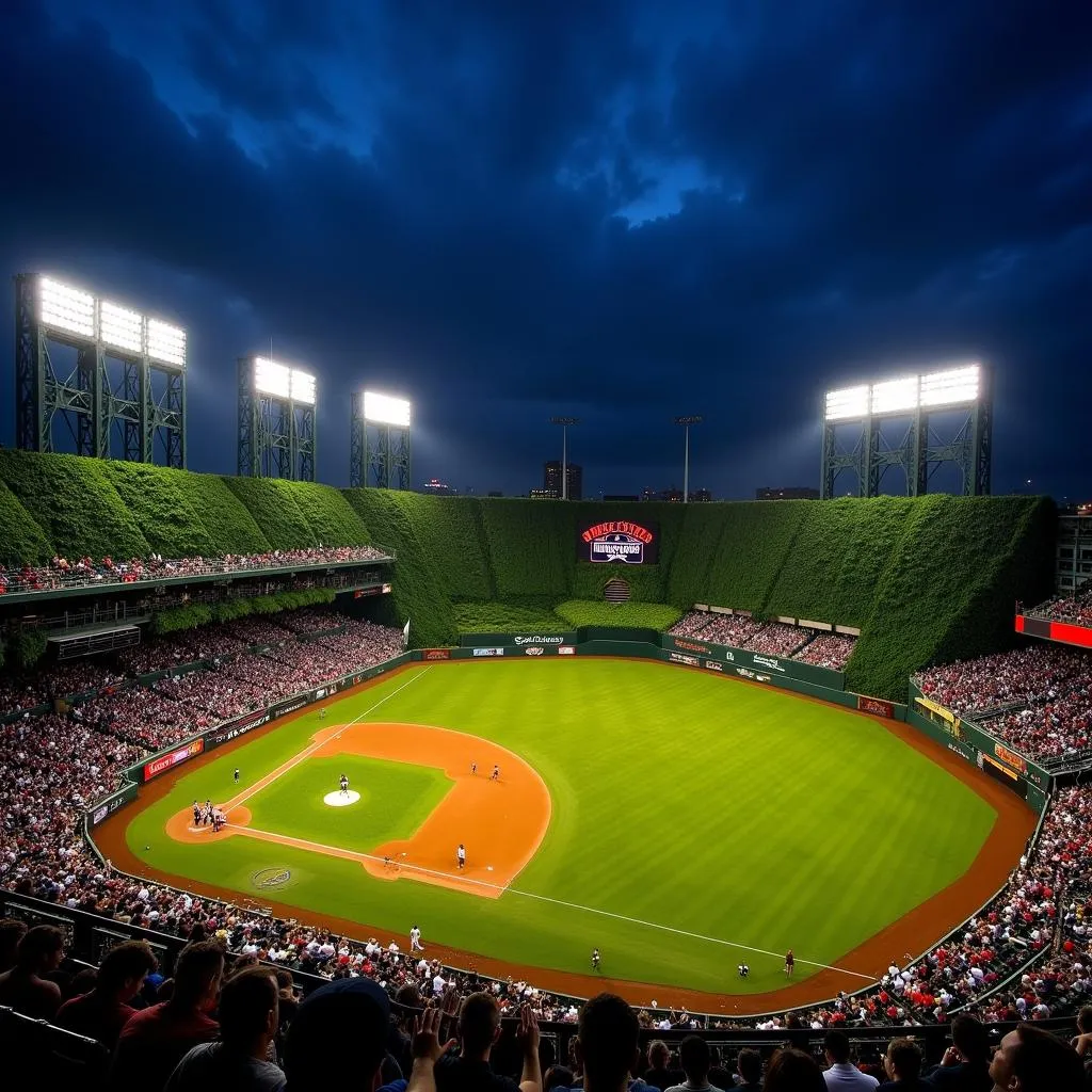 Wrigley Field Illuminated at Night