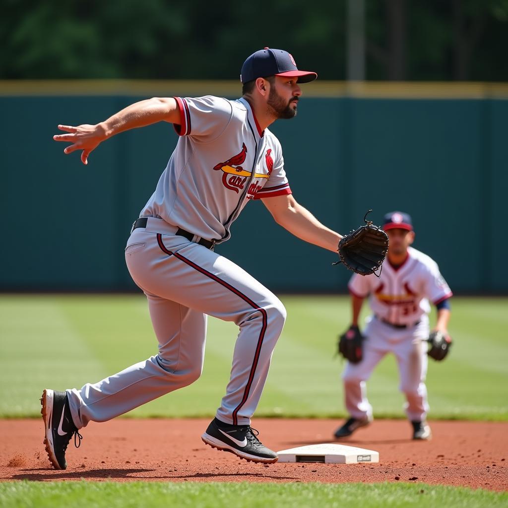 Yadier Molina Throwing Out Runner at Second Base