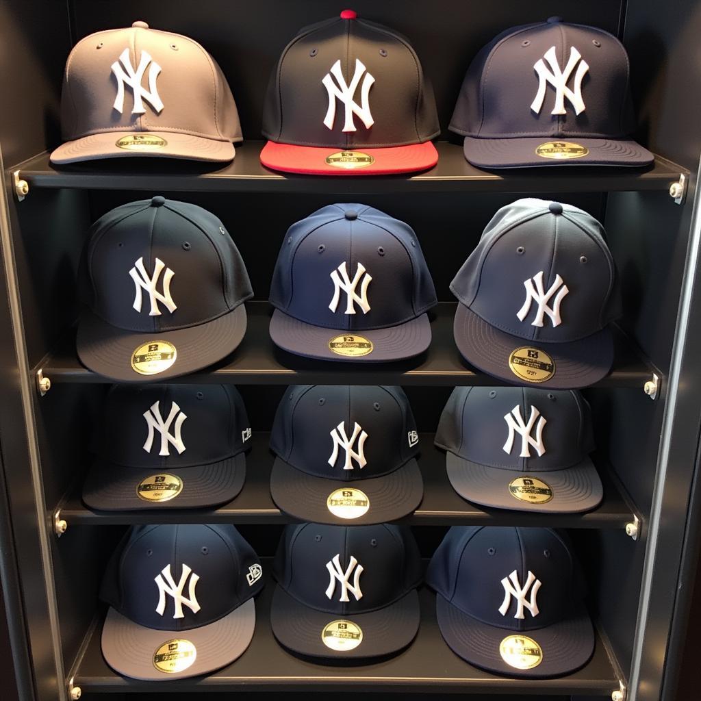 Yankees Championship Hats on Display