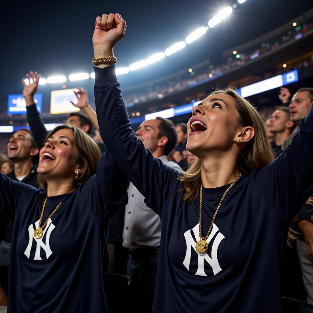 Yankees fans proudly displaying their gold pendants