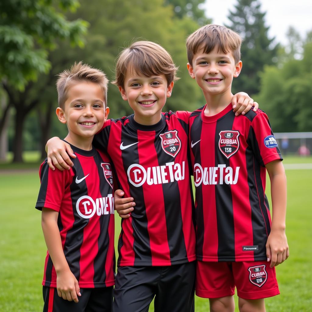 Young Besiktas fans proudly wearing their custom shirts.