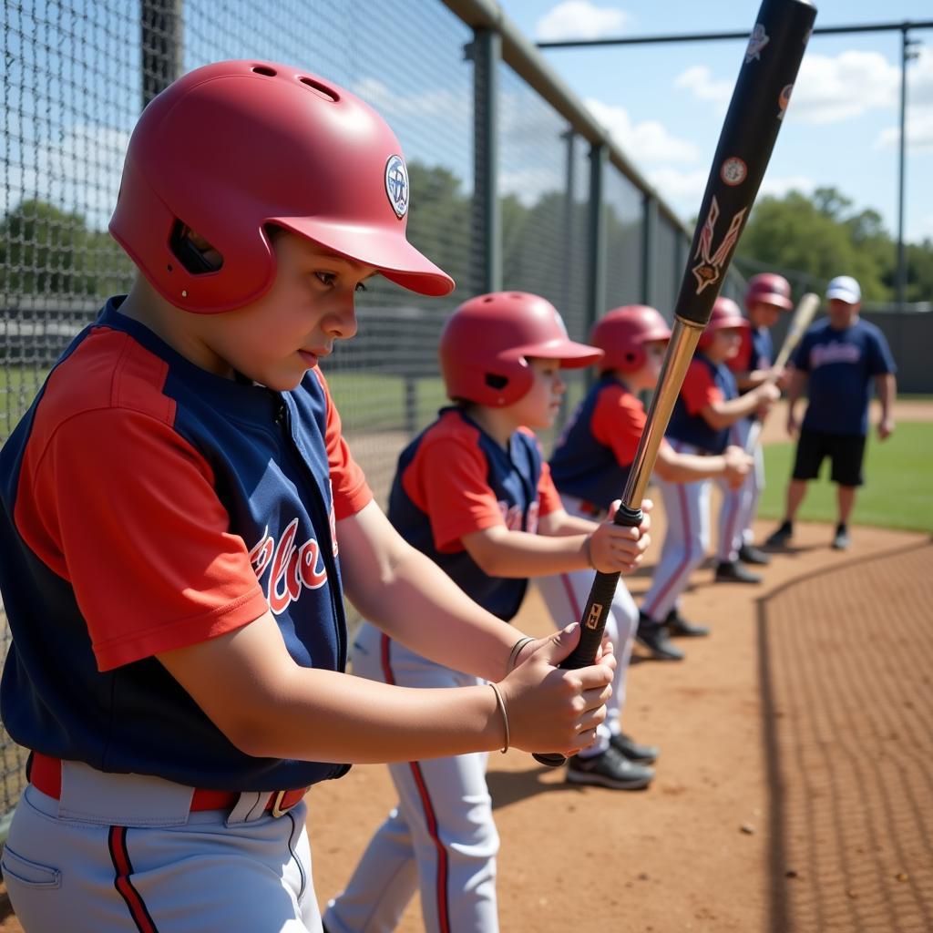 Young brownwood baseball players engaged in intense training