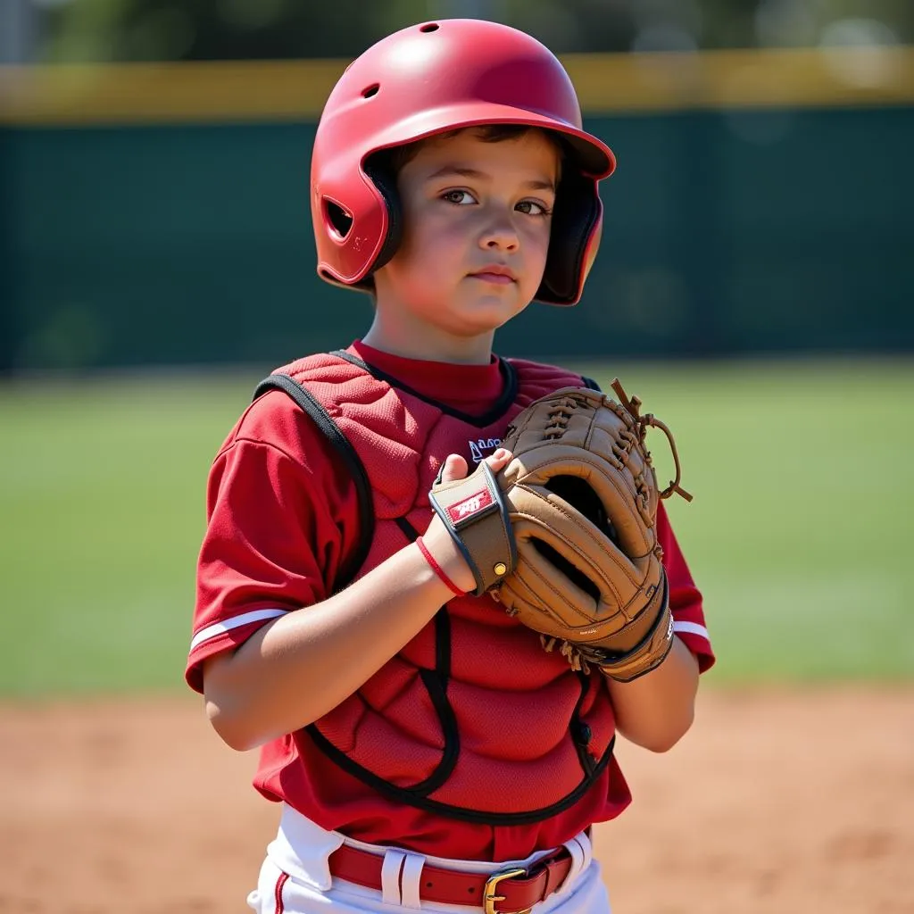 Young Catcher Sporting a Left Hand Mitt