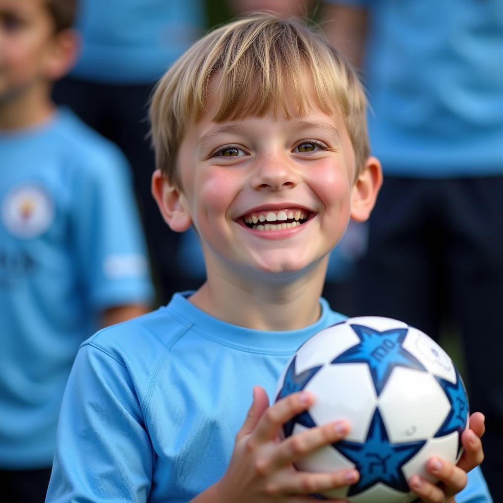 A young fan ecstatic at Manchester City open training