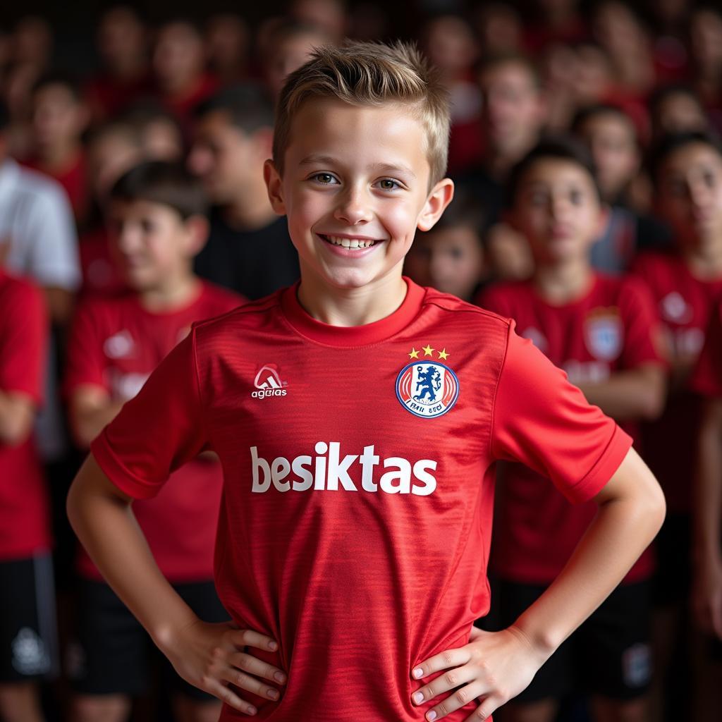 Young fan proudly wearing a Beşiktaş shirt