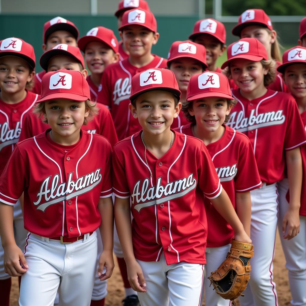 Young athletes sporting Alabama baseball jerseys