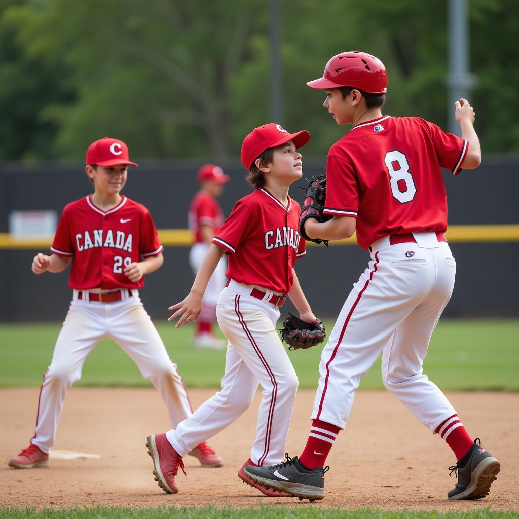 Young Canadian baseball players in action