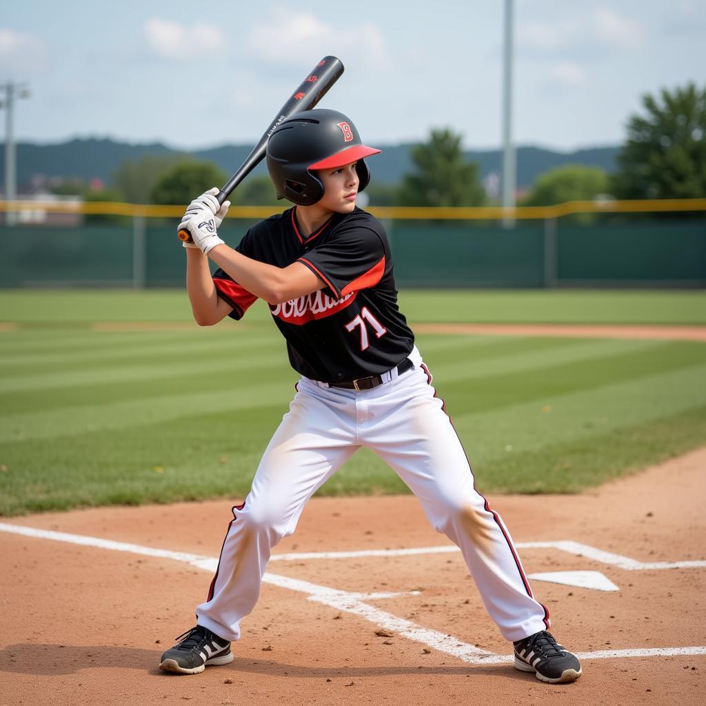 Young baseball player practicing his swing with a weighted bat