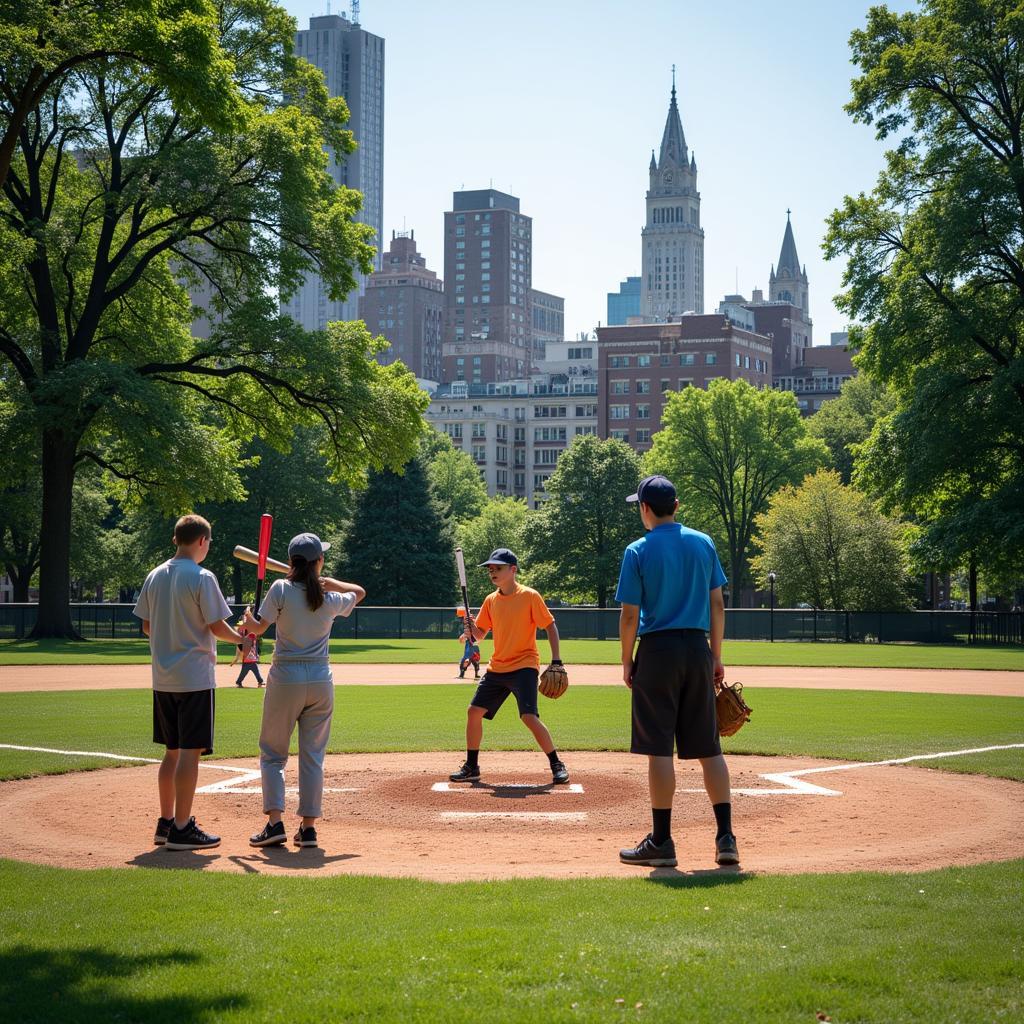 Youth Baseball Practice in a New York Park