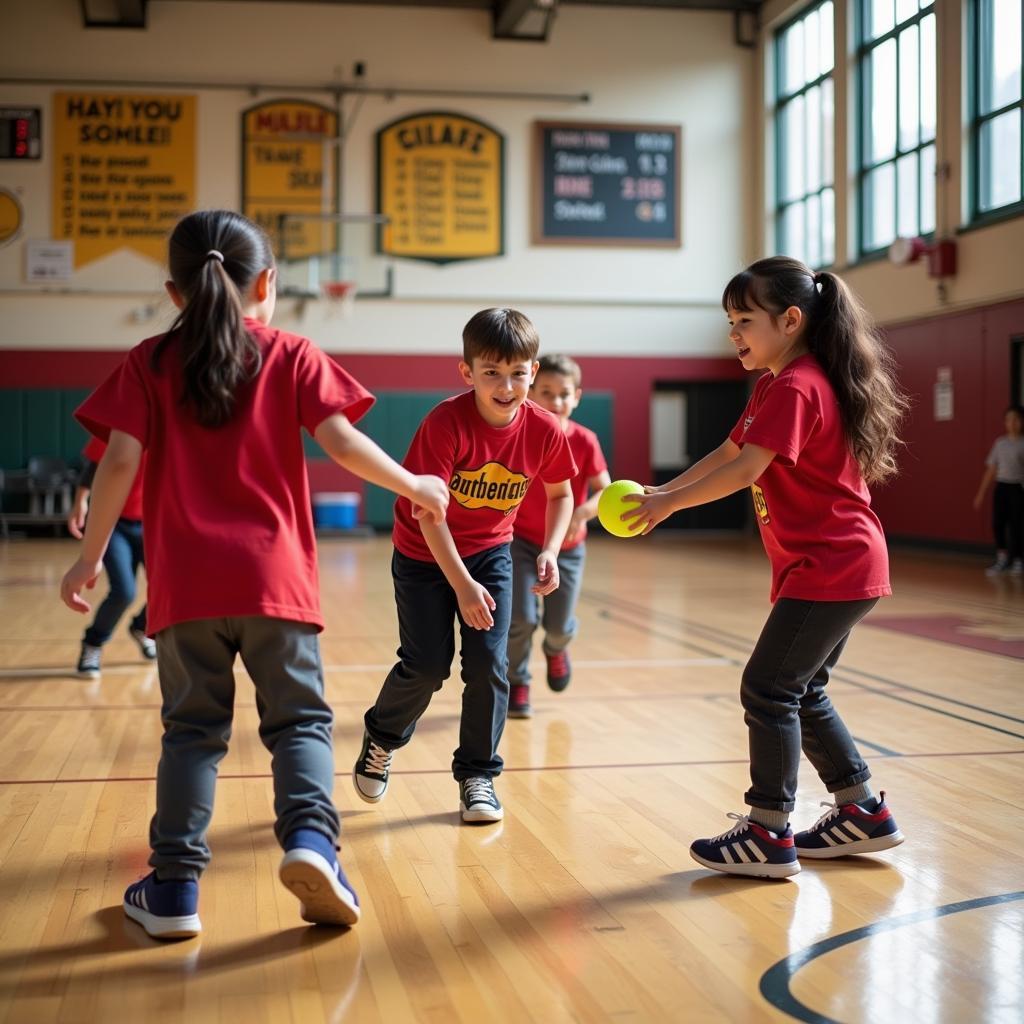 Youth Baseball Team Playing Indoor Wiffle Ball