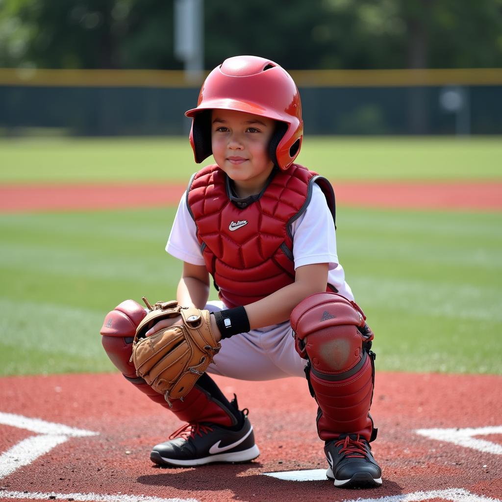 Youth catcher wearing mitt