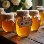 3 oz Ball Jars Filled with Homemade Honey as Wedding Favors