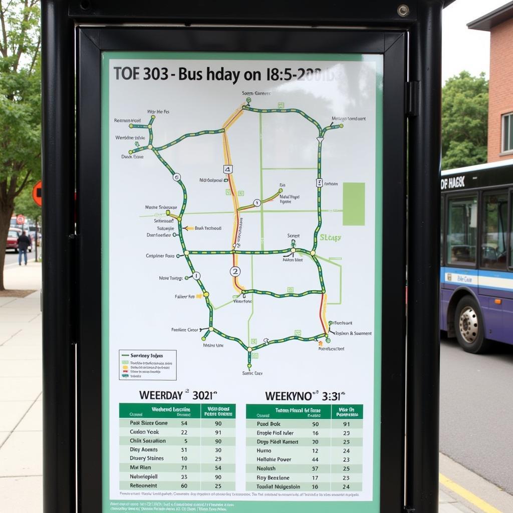 303 Bus Route Map and Schedule Displayed at a Bus Stop