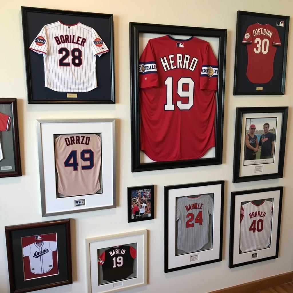 A Collection of Framed Baseball Jerseys