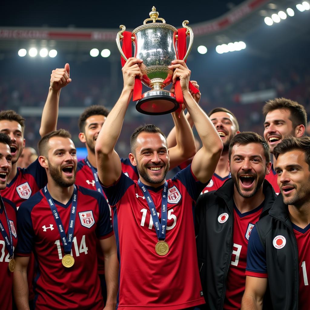 Al Demarco lifts a trophy with his Besiktas teammates