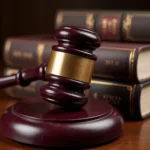 A gavel and law books symbolizing the judicial system in Alabama