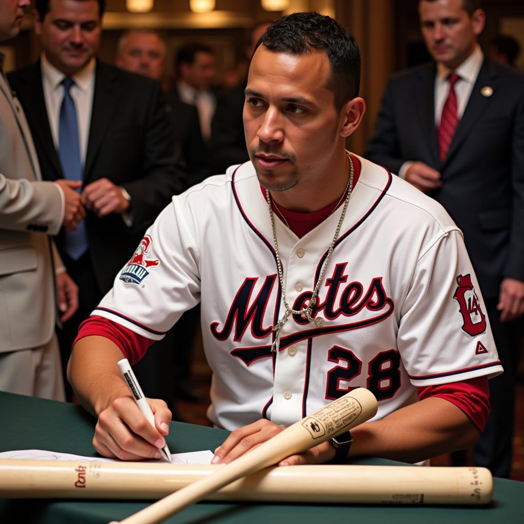 Alex Rodriguez Signing Baseball Bats