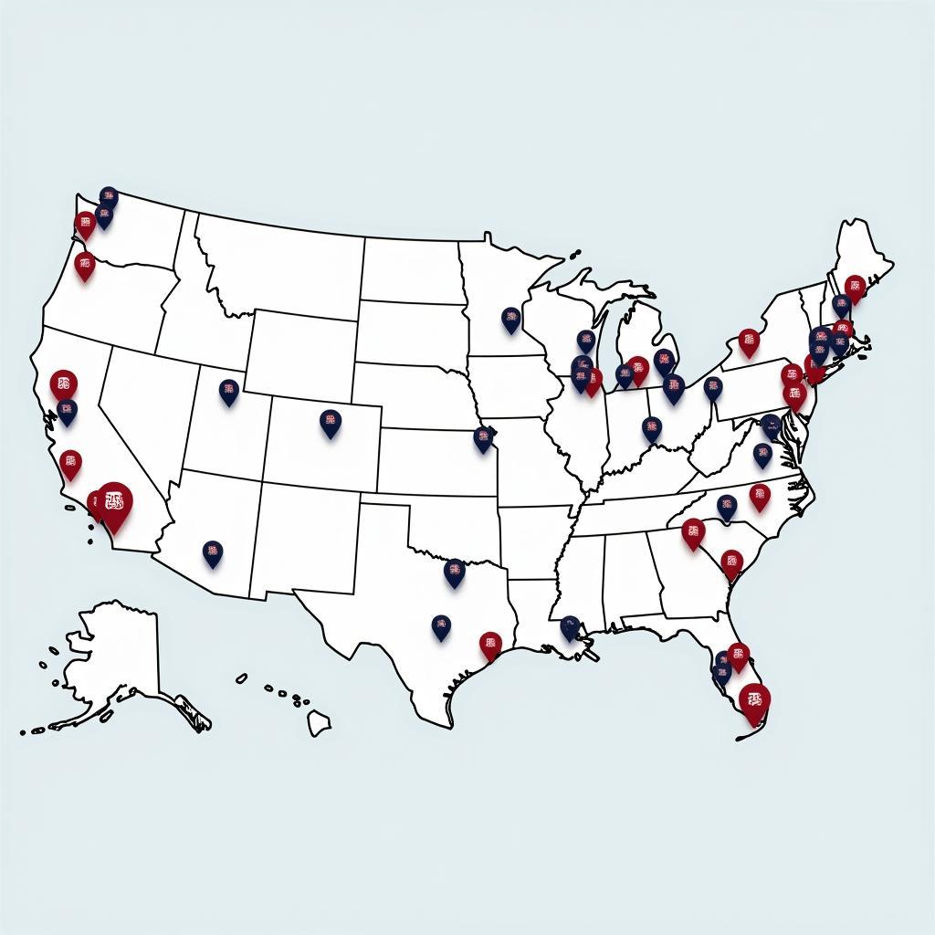 American and National League Baseball Teams: A visual comparison highlighting the geographical distribution of teams within both leagues, using a color-coded map of the United States.