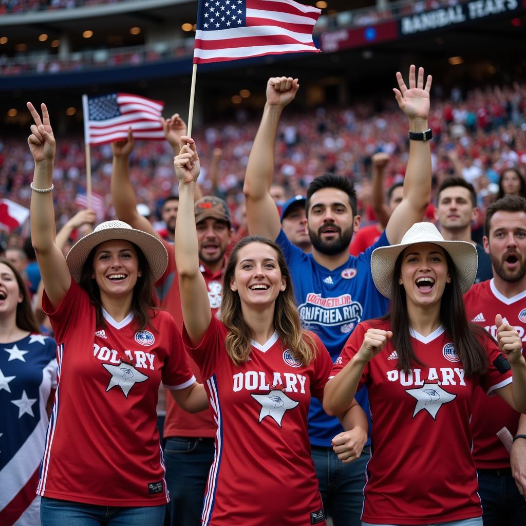 American sports fans celebrating a victory