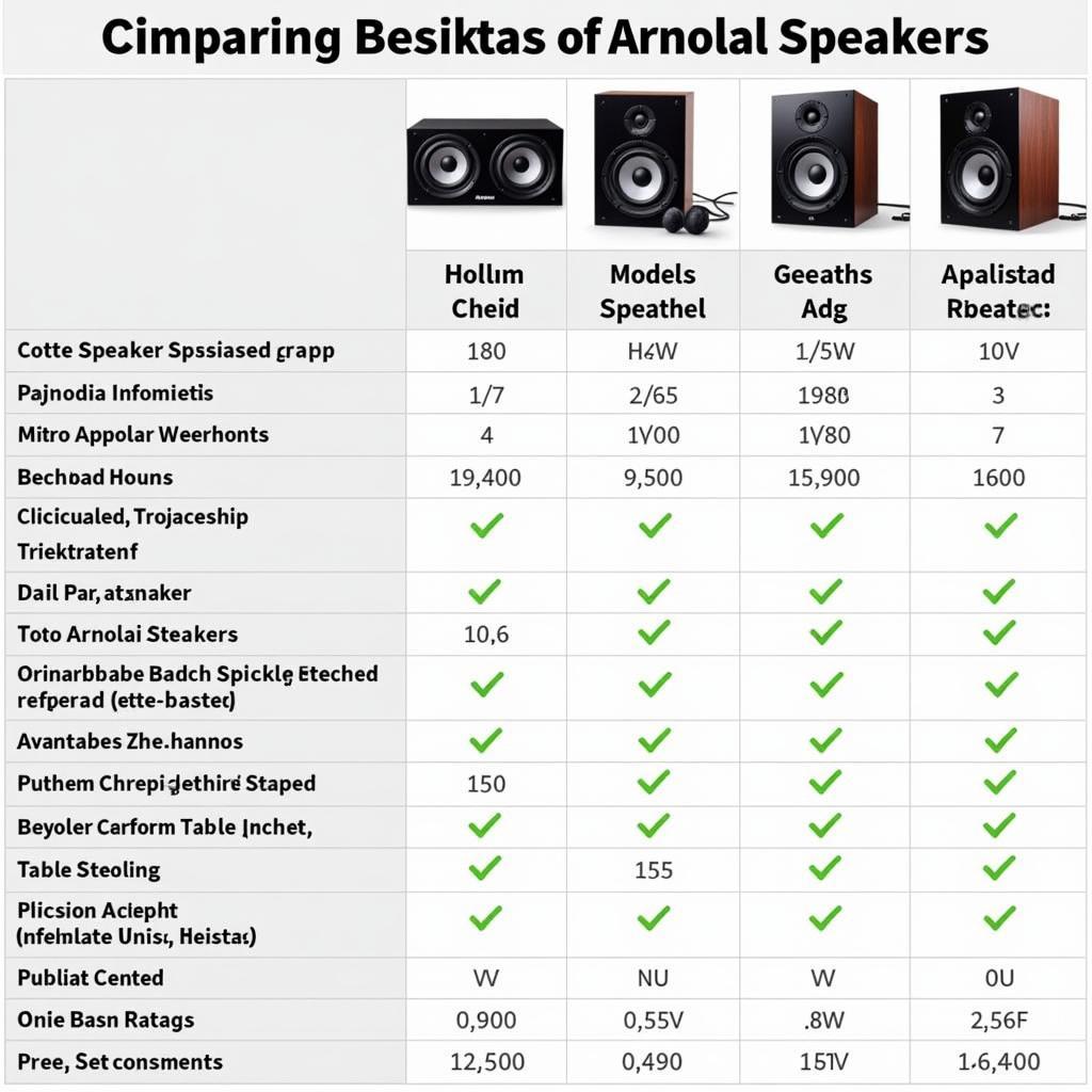 Arnolds Speakers comparison chart