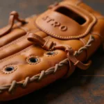 Close-up of a high-quality astro glove showing the intricate stitching and leather