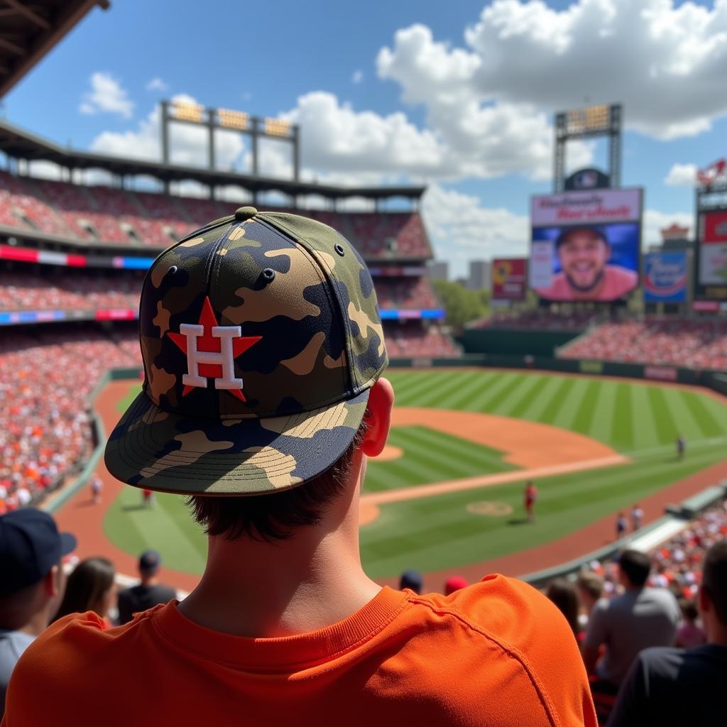 Astros Fan Wearing Camo Hat at Minute Maid Park