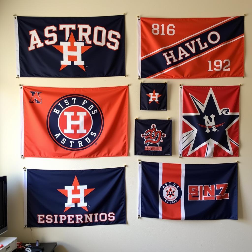 Astros Flag Collection Display Showcasing a Fan's Dedication