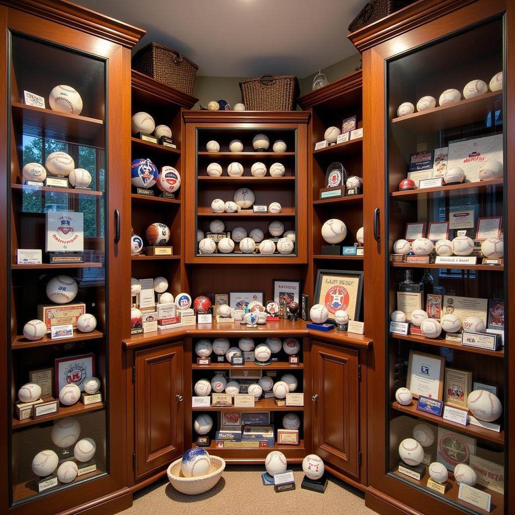 A display of an Astros signed ball collection