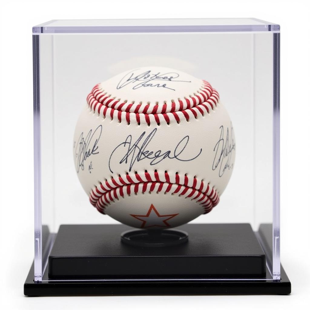 Astros signed baseball displayed in a protective case