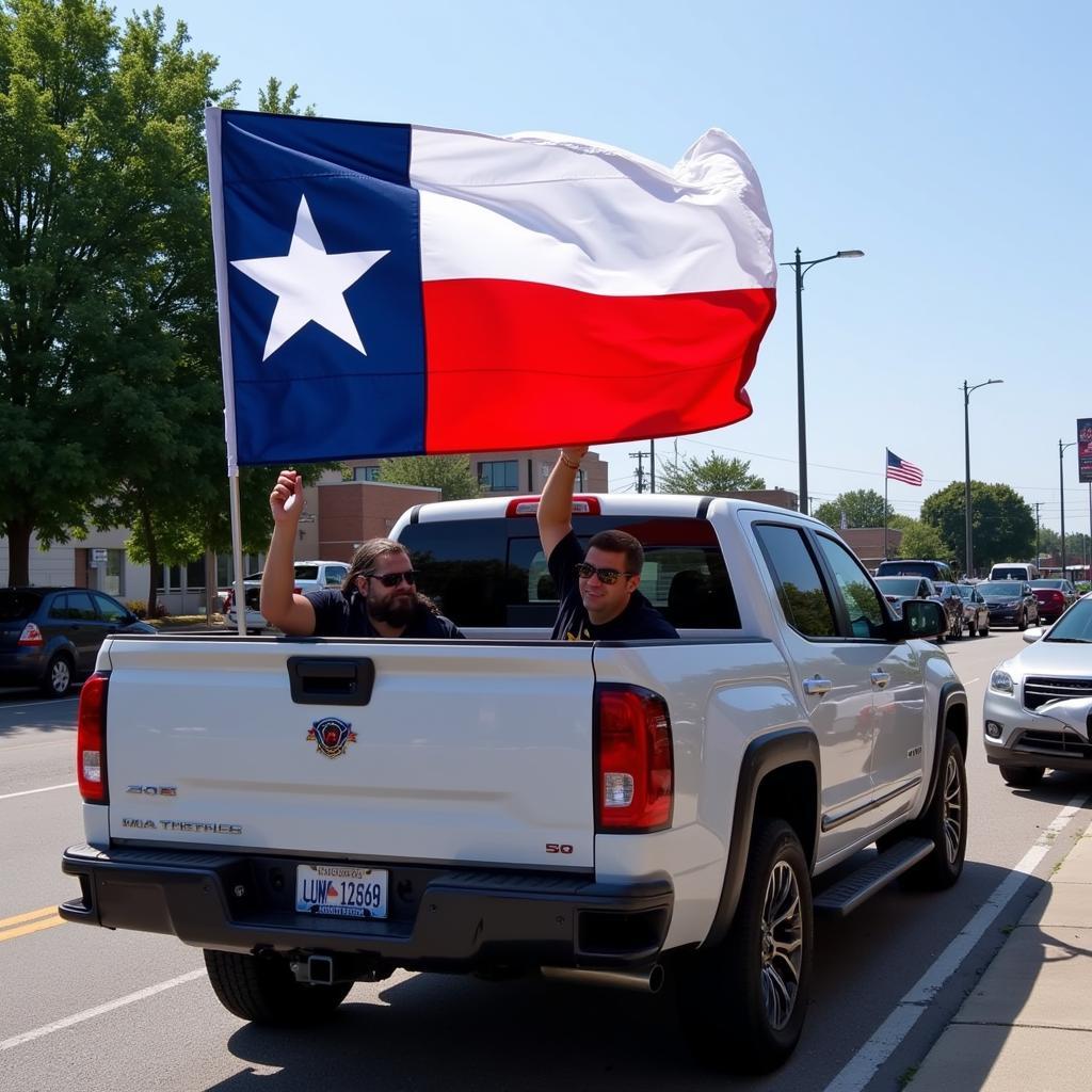 Astros Texas flag displayed on a truck