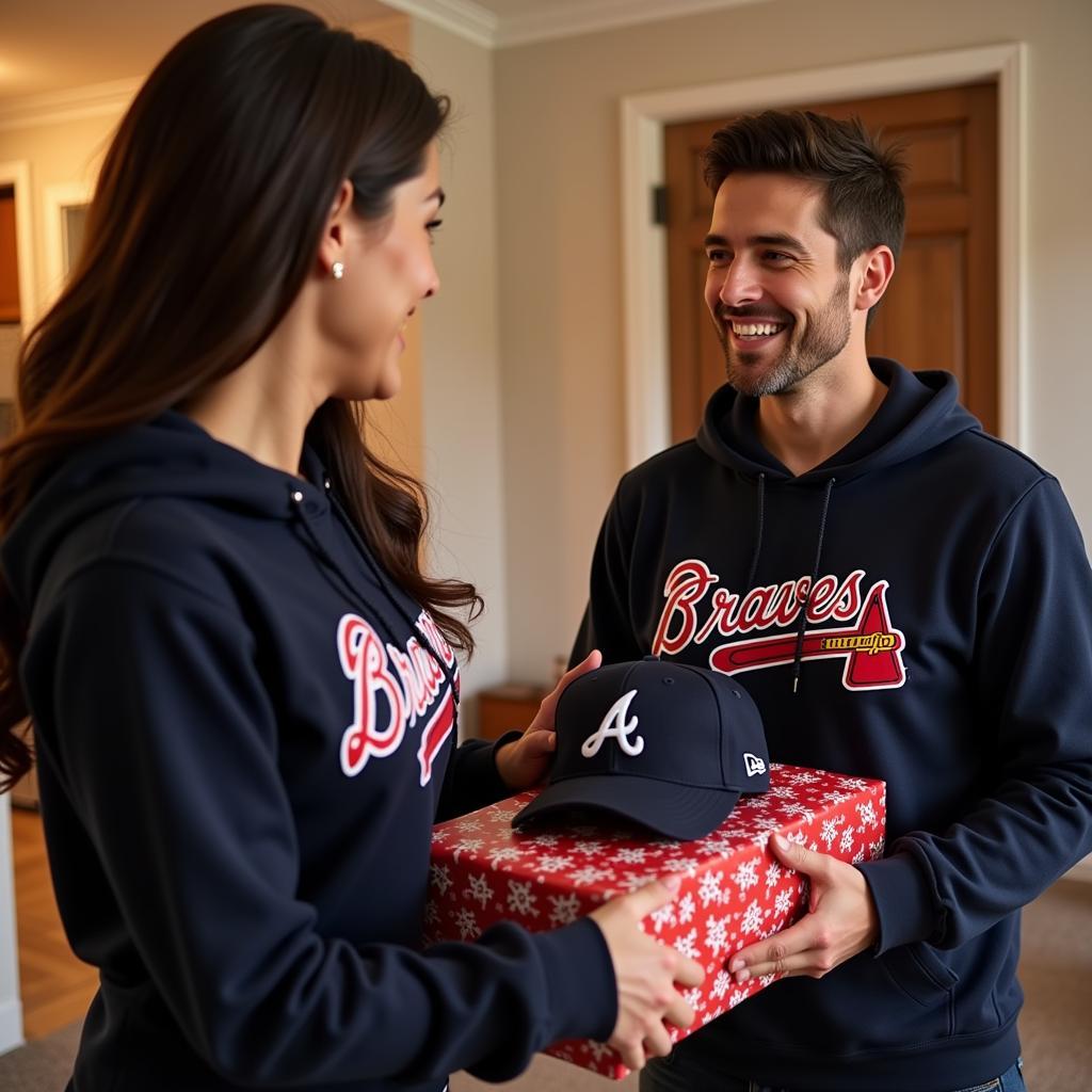 Giving an Atlanta Braves Christmas Hat as a Gift