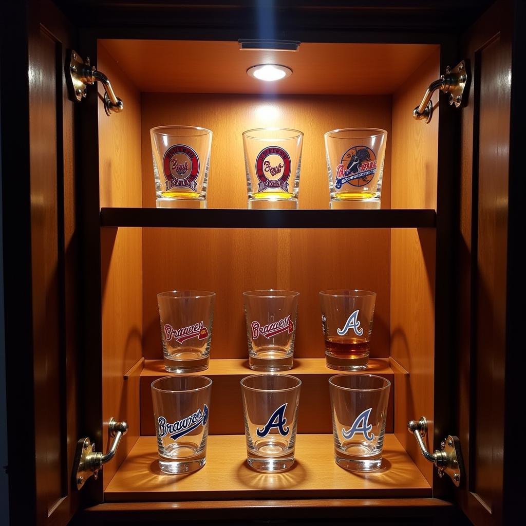 Atlanta Braves Whiskey Glass Collection Display