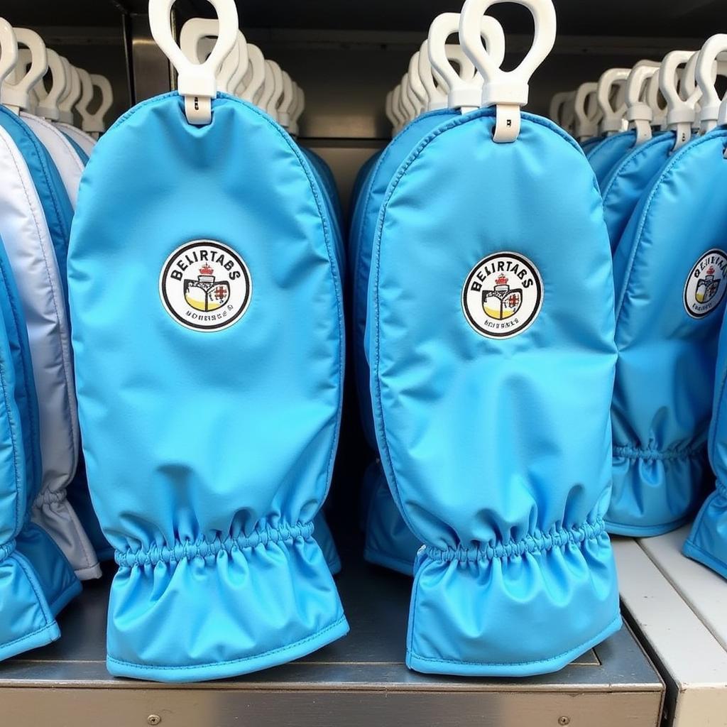 Baby blue sliding mits displayed for sale at the official Besiktas store