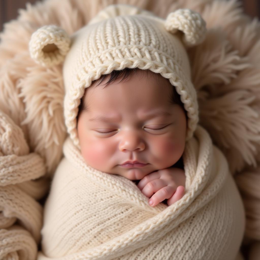 Baby Wearing Cream Newborn Hat