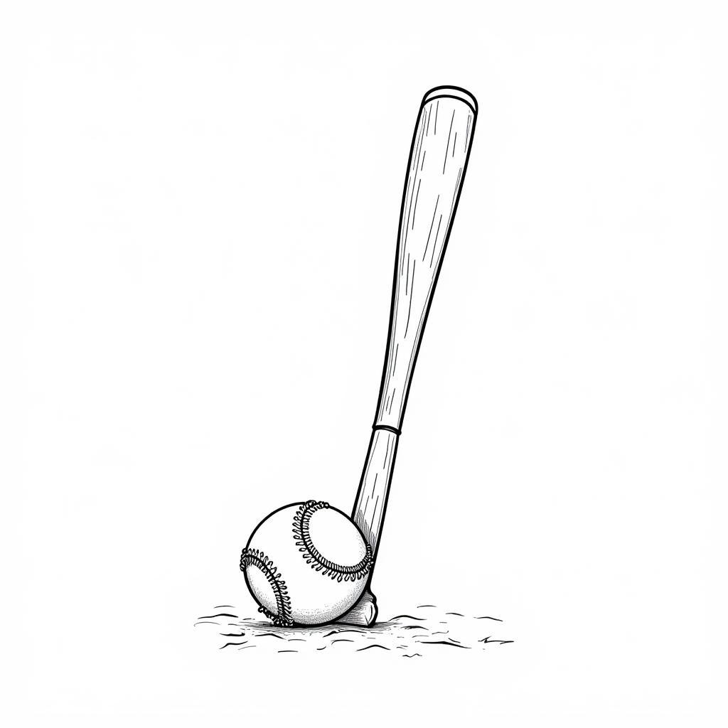 Detailed Baseball Bat Coloring Page with Baseball