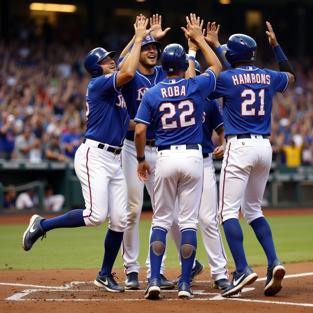 A team celebrates a home run, demonstrating the joy of success after overcoming failure.