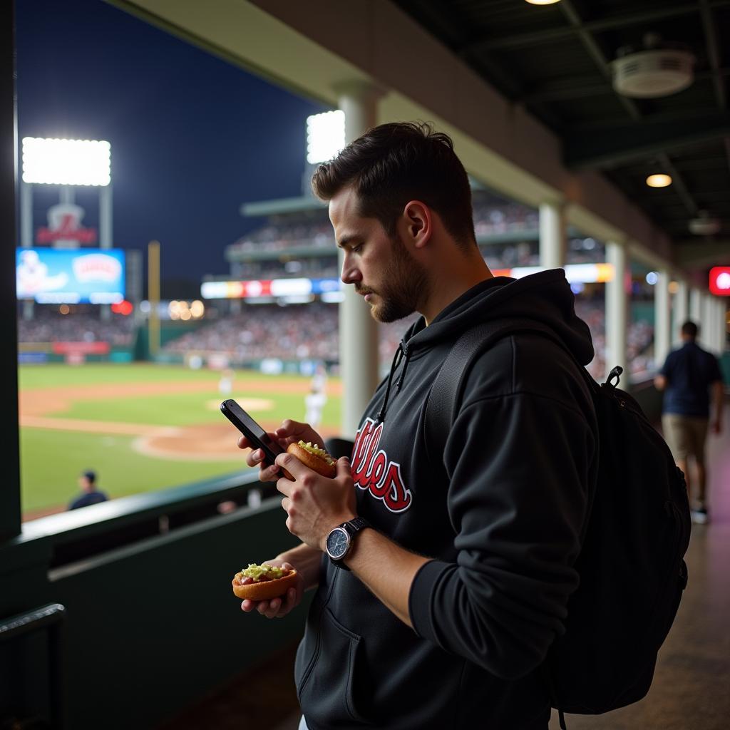 Fan Checking Baseball Schedule at Stadium