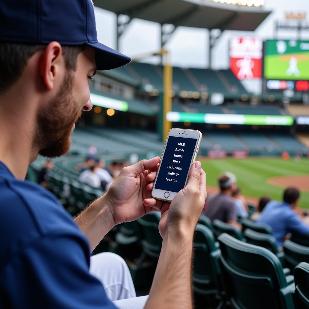 Fan Checking MLB Teams List on Phone