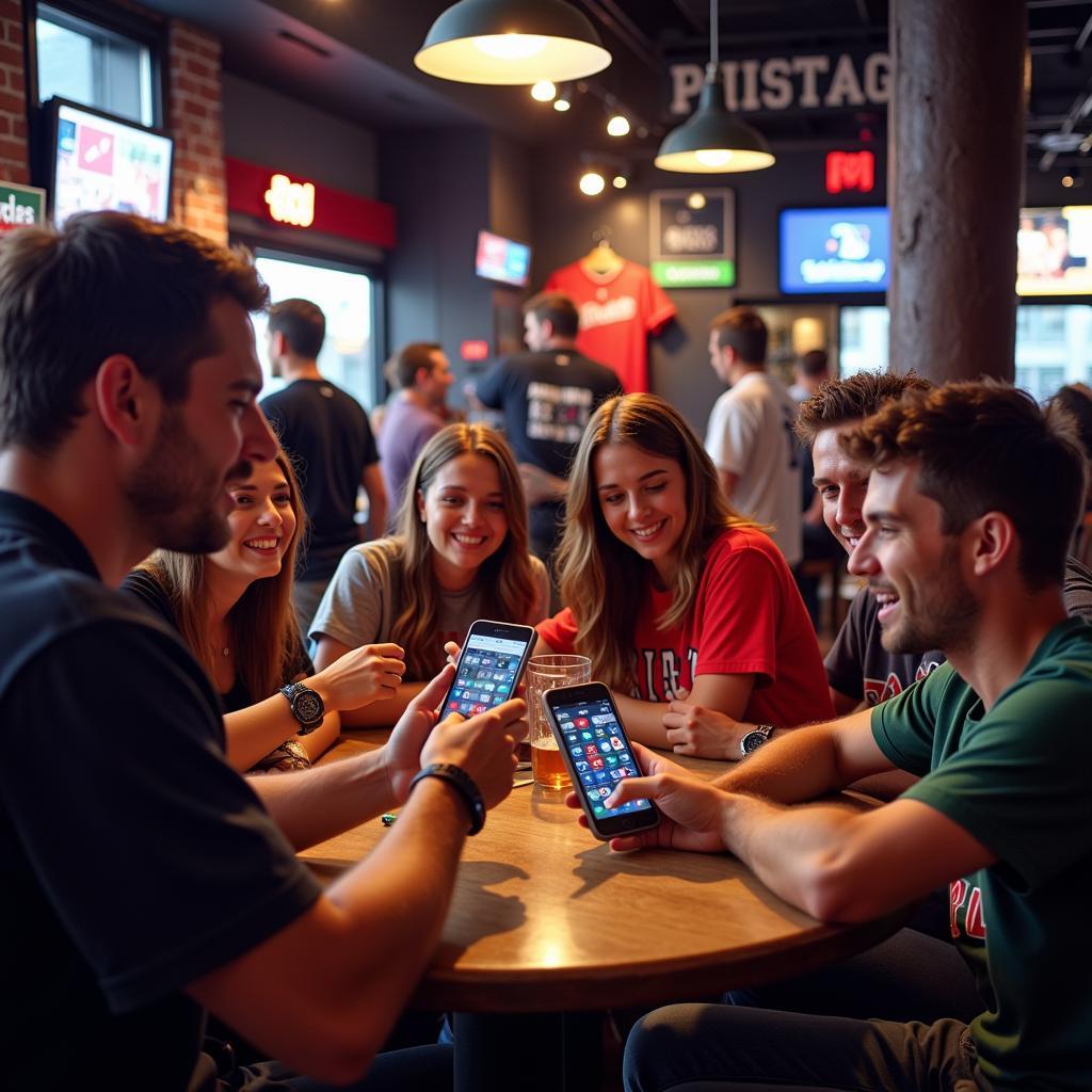 Baseball fans checking schedule before the game