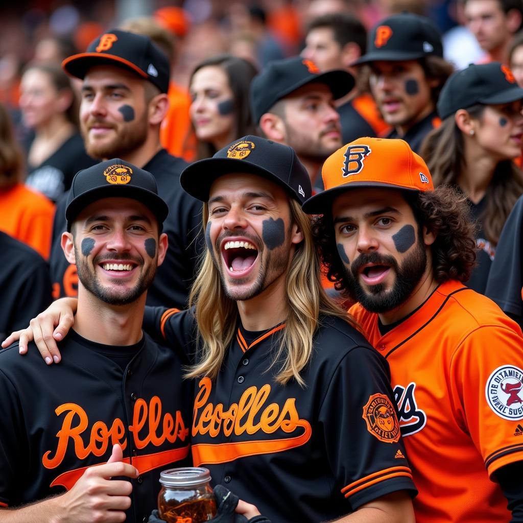 Baseball Fans in Black and Orange Gear