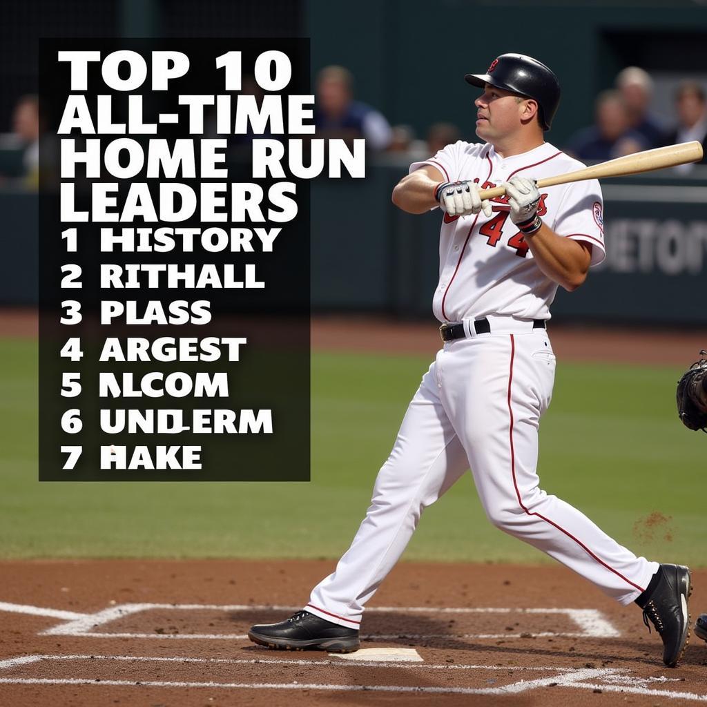 Image of Babe Ruth hitting a home run with a list of all-time home run leaders in the background