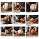 The various stages of baseball manufacturing